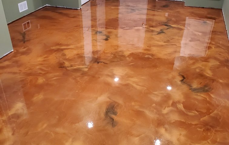 Residential Basement Metallic Flooring System with Protective Urethane Topcoat, Bloomfield CT